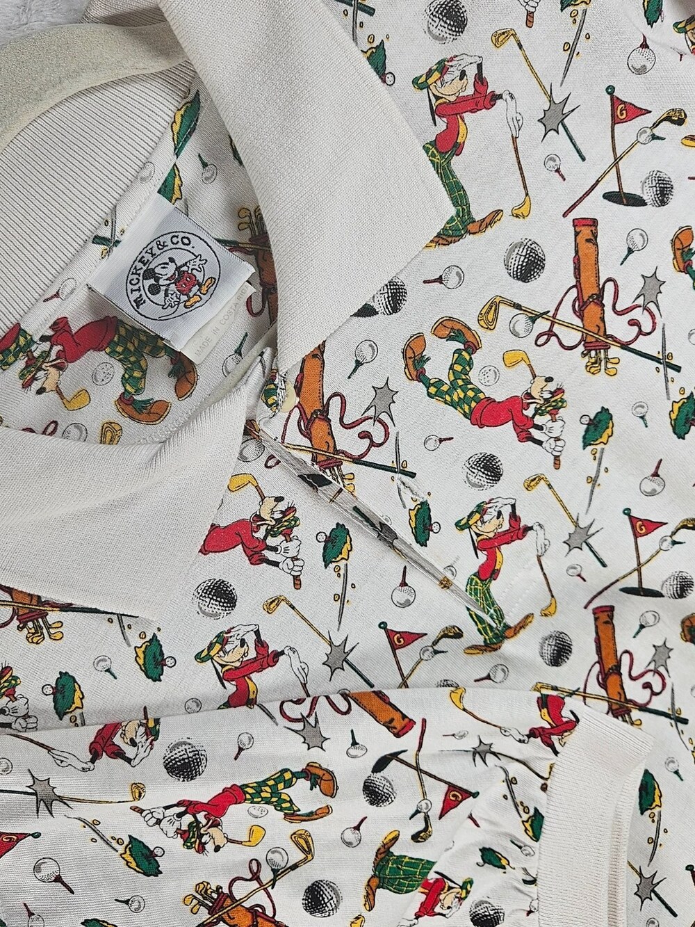 Mickey & Co. Polo Shirt Goofy Golf All-Over Print White Vintage Size Large